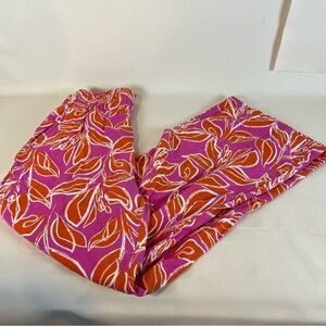 Suddenly Jules Pink‎ and Orange Leaf Print Linen Blend Pants M